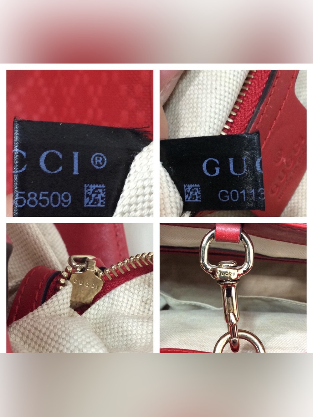 Authentic Gucci Small Diamante Craft Tote Canvas Leather with Pouch Red Bag - Picture 14 of 16